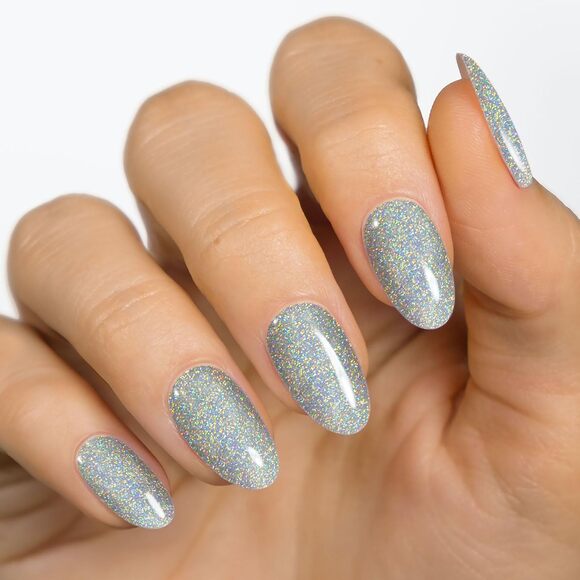 Gel Nail Strips Silver Glitter Semi Cured 20 Pcs. Works with Any UV Lamp MOYOU - Picture 3 of 5